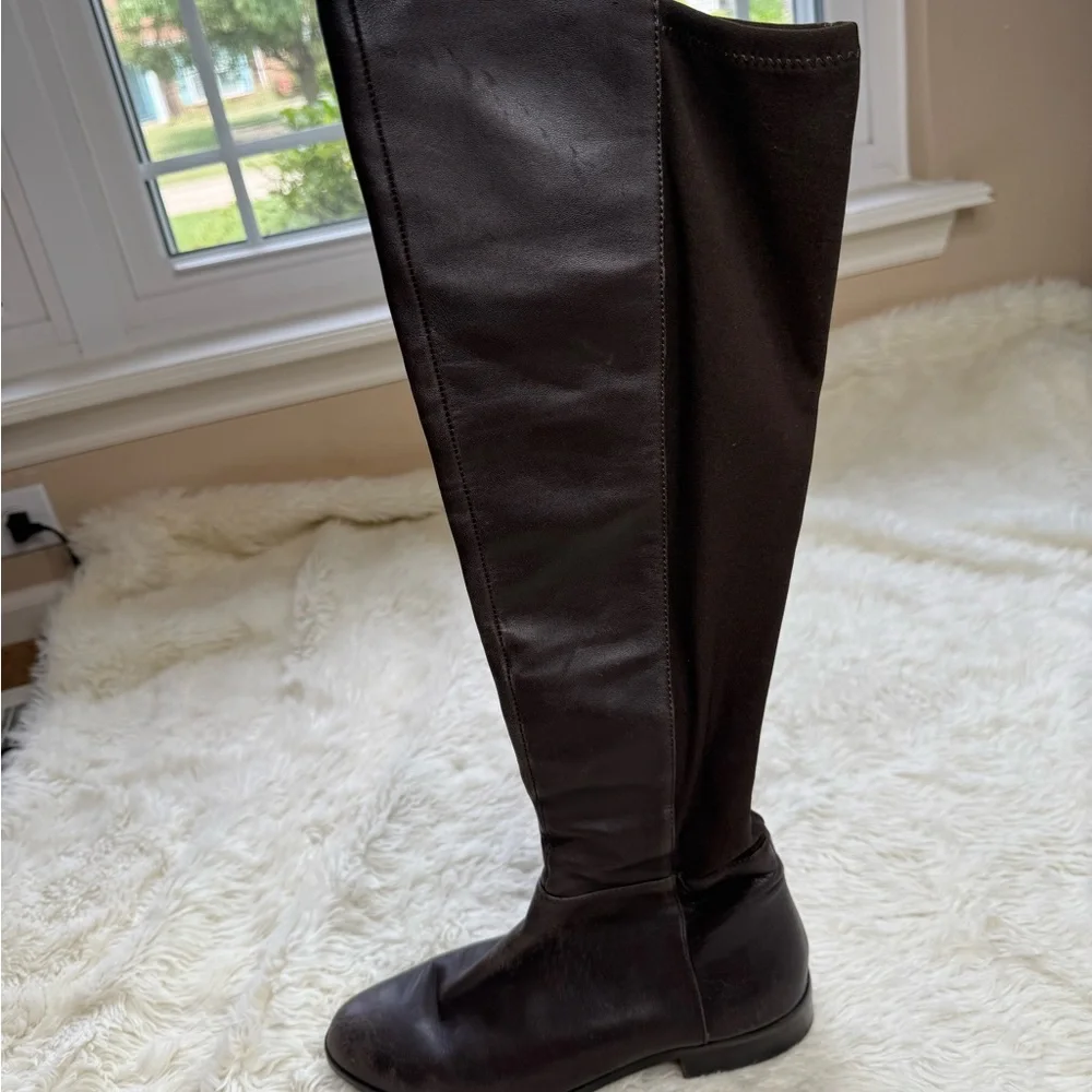 Michael Kors Over The Knee Boots Leather Riding Chocolate Brown Size 7 Capsule